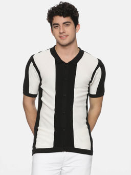 MELVIN JONES - Black & White Knitted Polo T-Shirt