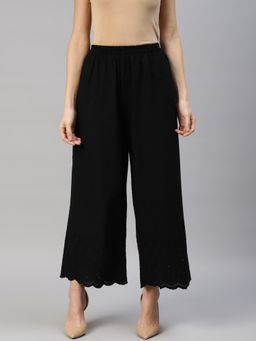 Readiprint - Women Cotton Fabric Black Embroidered Palazzo