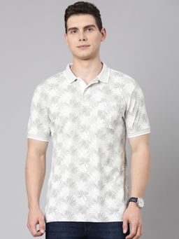 Classic Polo - Men Grey Polo Neck Slim Fit All Over Print Cotton T-shirt