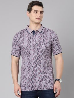 Classic Polo - Men Purple Polo Neck Slim Fit All Over Print Cotton T-shirt