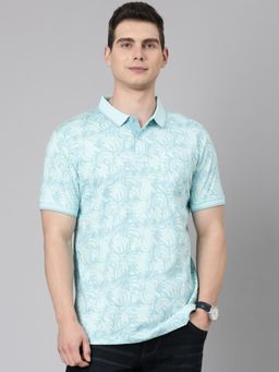 Classic Polo - Men Blue Polo Neck Slim Fit All Over Print Cotton T-shirt