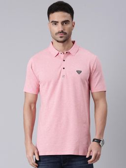 Classic Polo - Men Pink Polo Neck Slim Fit Solid Cotton T-shirt