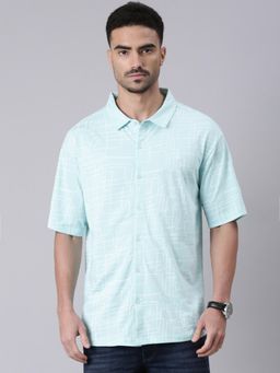 Classic Polo - Men Light Blue Polo Neck Printed Cotton Shirt
