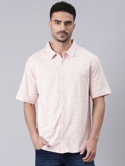 Classic Polo - Men Light Peach Polo Neck Printed Cotton Shirt