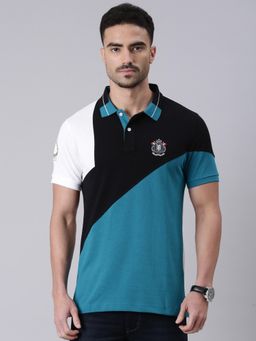 Classic Polo - Men Multi-Color Polo Neck Slim Fit Colorblock Cotton T-shirt
