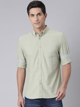 Classic Polo - Men Green Slim Fit Solid Cotton Casual Shirt