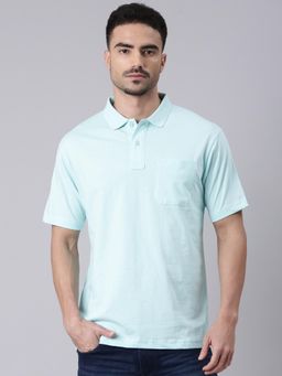 Classic Polo - Men Light Blue Polo Neck Solid Cotton T-shirt