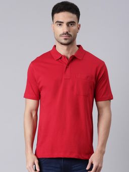 Classic Polo - Men Red Polo Neck Solid Cotton T-shirt