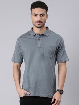 Classic Polo - Men Steel Grey Polo Neck Solid Cotton T-shirt
