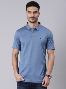 Classic Polo - Men Blue Polo Neck Slim Fit Solid Premium Cotton T-shirt