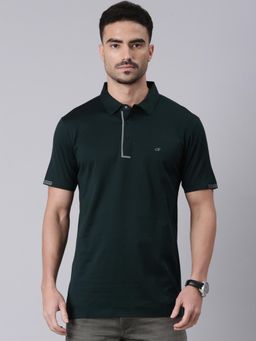 Classic Polo - Men Dark Green Polo Neck Slim Fit Solid Premium Cotton T-shirt