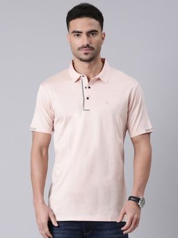 Classic Polo - Men Light Peach Polo Neck Slim Fit Solid Premium Cotton T-shirt