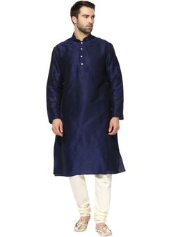 KISAH - Men Navy Blue Solid Kurta and Churidar