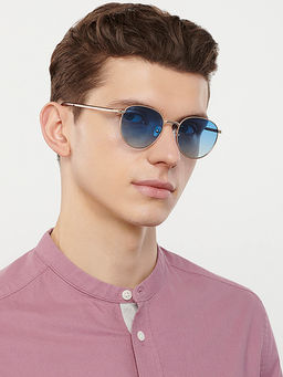 Vincent Chase - Blue Gold Full Rim Round Polarised Unisex Sunglasses