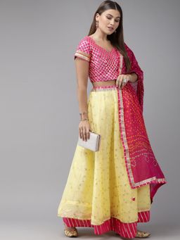 Geroo Jaipur - Handcrafted Yellow Kota Silk Lehenga with Semi Stitched Blouse and Dupatta (Set of 3)