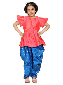 KiddoPanti - Hot Pink & Teal blue Girls Top & Harem Pant (Set of 2) (12-14 Years)
