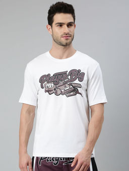 Xtep - White Printed Loose Fit Playing Big Basketball Series T-Shirt