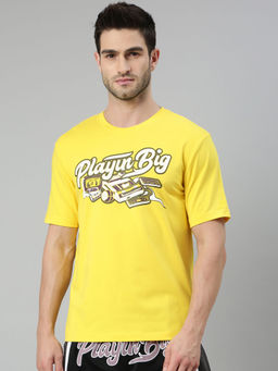 Xtep - Yellow Printed Loose Fit Playing-Big Basketball Series -T-Shirt