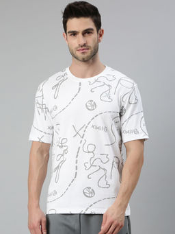 Xtep - White Printed Loose Fit Pure Cotton Basketball T-Shirt