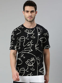 Xtep - Black Printed Loose Fit Basketball T-Shirt