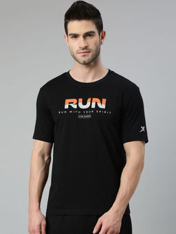 Xtep - Black Printed Loose Fit Run Series Running T-Shirt