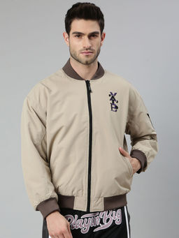 Xtep - Beige Printed Loose Fit Zipper Basketball Jacket