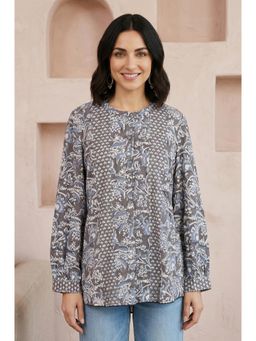 Folksong - Grey Floral Full Sleeves Casual Shirt