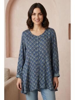 Folksong - Blue Floral Full Sleeves Casual Shirt