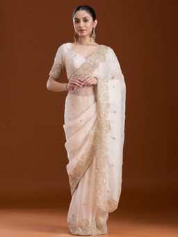 Koskii - Women Sequins Organza Saree With Unstitched Blouse