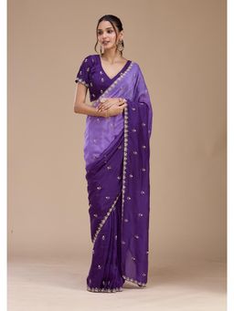 Koskii - Women Aariwork Satin Saree With Unstitched Blouse