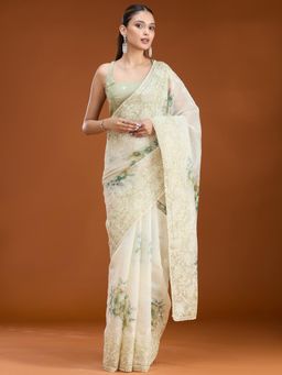 Koskii - Women Threadwork Chanderi Saree With Unstitched Blouse