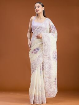 Koskii - Women Threadwork Chanderi Saree With Unstitched Blouse