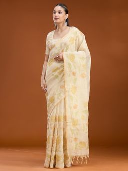 Koskii - Women Zariwork (Gold) Chanderi Saree With Unstitched Blouse
