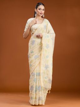 Koskii - Women Zariwork (Gold) Chanderi Saree With Unstitched Blouse