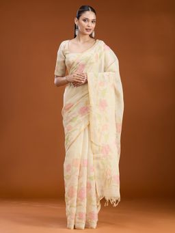 Koskii - Women Zariwork (Gold) Chanderi Saree With Unstitched Blouse