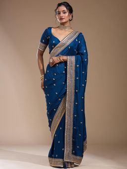 Koskii - Women Cording Soft Raw Silk Saree With Unstitched Blouse