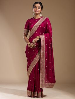 Koskii - Women Cording Soft Raw Silk Saree With Unstitched Blouse
