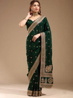 Koskii - Women Cording Soft Raw Silk Saree With Unstitched Blouse