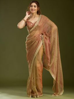 Koskii - Women Sequins Tissue Saree With Unstitched Blouse