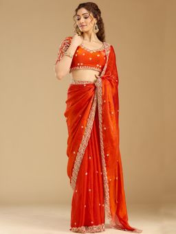 Koskii - Women Cutdana Tissue Saree With Unstitched Blouse