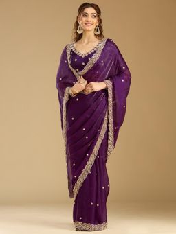 Koskii - Women Cutdana Tissue Saree With Unstitched Blouse