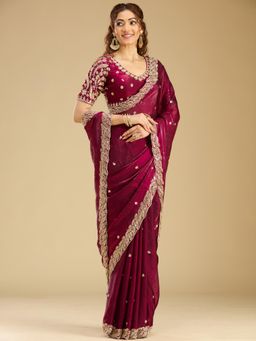 Koskii - Women Cutdana Tissue Saree With Unstitched Blouse