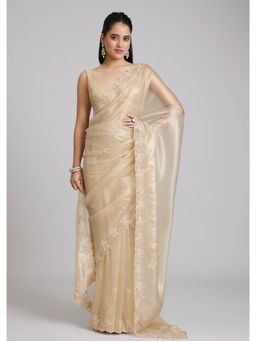 KALKI FASHION - Gold Embroidered Embellished/Sequined Saree with Unstitched Blouse