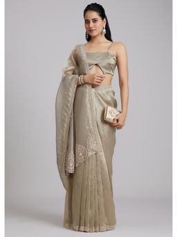 KALKI FASHION - Grey Embroidered Embellished/Sequined Saree with Unstitched Blouse