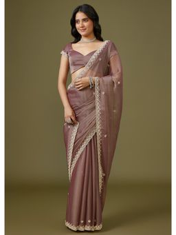 KALKI FASHION - Purple Embroidered Embellished/Sequined Saree with Unstitched Blouse