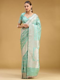 Koskii - Green Woven Zari Saree with Unstitched Blouse
