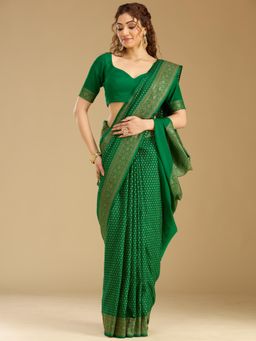 Koskii - Green Woven Zari Saree with Unstitched Blouse