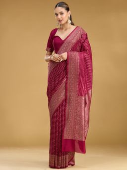 Koskii - Maroon Woven Zari Saree with Unstitched Blouse