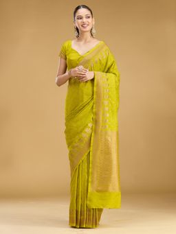 Koskii - Green Woven Zari Saree with Unstitched Blouse