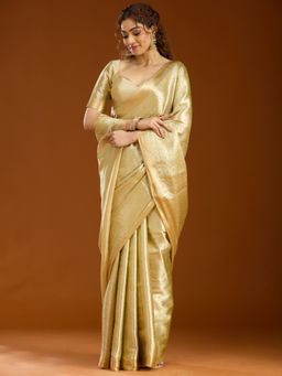 Koskii - Gold Woven Zari Saree with Unstitched Blouse
